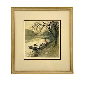 Luigi Kasimir (Austrian, 1881-1962) "Danube" Landscape Color Etching