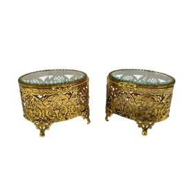 Pair of Glass and Gilt Ormolu Style Oval Boxes