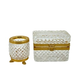 (Lot of 2) Vintage Cut Crystal Casket/Cigarette Box with Match Holder