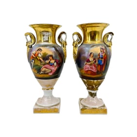 French School Handpainted Decorative Vases