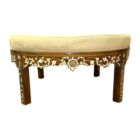 Wood Inlaid Round Cushion Bench