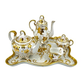 Royal Chelsea Beverage Service on Hand Painted Porcelain Tray