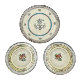 (Lot of 3) Sterling Silver Rimmed Lenox Platter & Bowls
