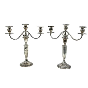 Pair of Weighted Sterling 3-Taper Candelabra