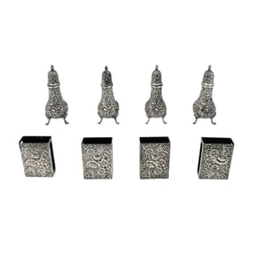 (Lot of 8) S. Kirk & Son Repousse Sterling Silver Shakers and Match Safes