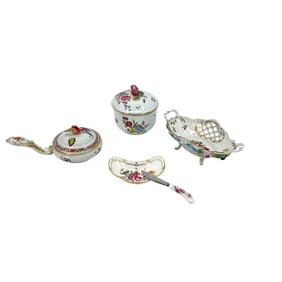 (Lot of 5) Assorted Group of Continental Gilt Enamel & Floral Table Articles
