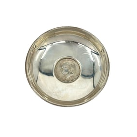 B & M Small Sterling Silver Bowl with 1965 Kennedy Half Dollar Inset