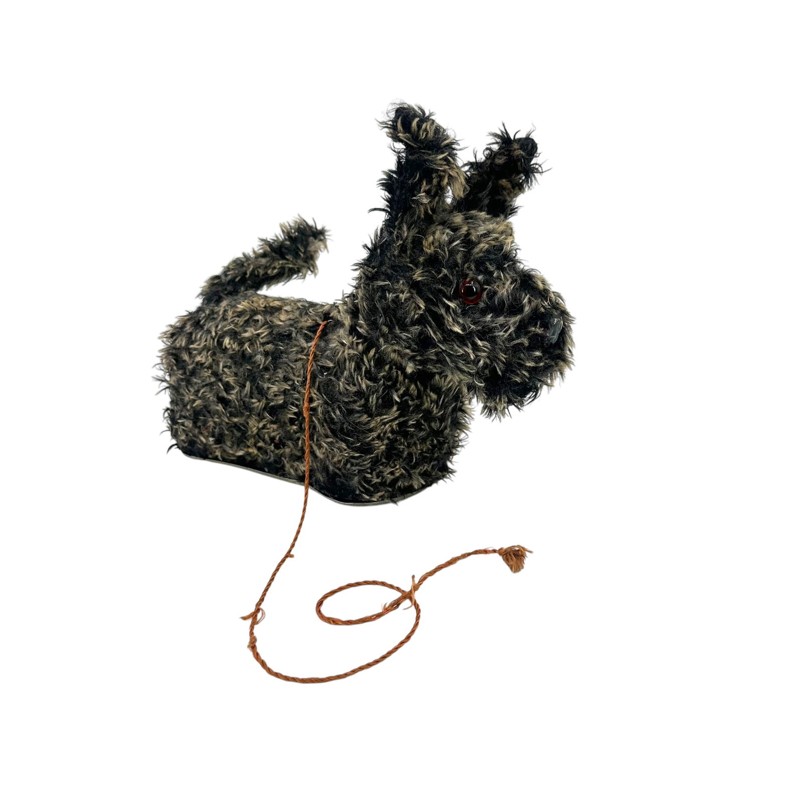 Arnold West Germany Terrier Pull Toy: Mixed fur color of dark and beige highlights, as is condition, measures approximately 10.5" width and at tallest 9" with ears. Absence of a condition report does not indicate that this