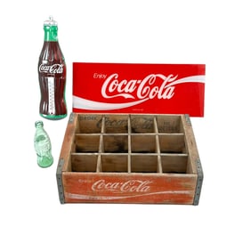 Lot of Coca Cola Sign & Crate