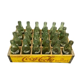 Yellow Coca Cola Crate & Bottles