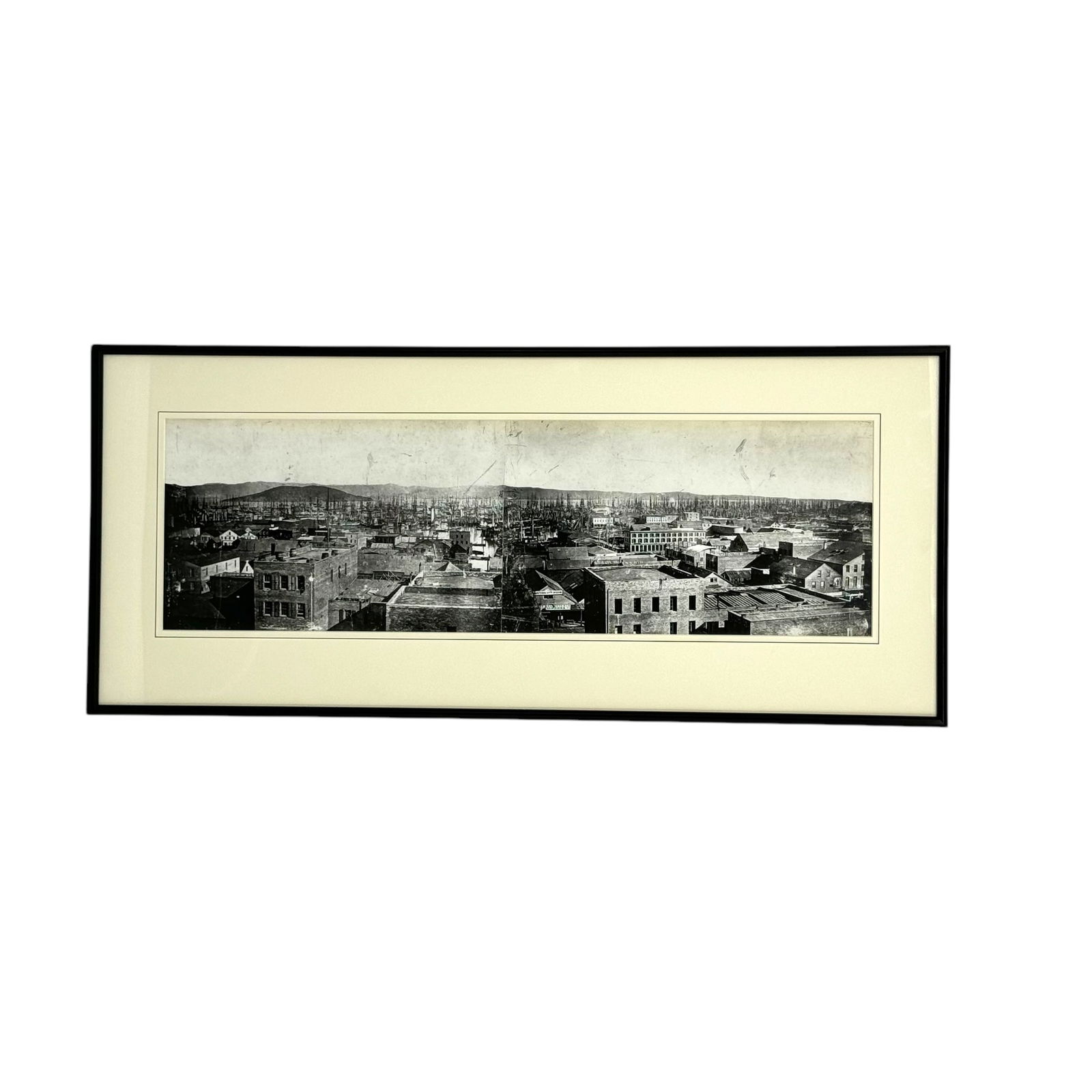Panoramic Photograph of 19th Century San Francisco Waterfront: Panoramic photograph of 19th century San Francisco waterfront, 14 1/2 in H x 32 1/2 in W. Absence of a condition report does not indicate that this lot is in perfect condition. Please request a condit