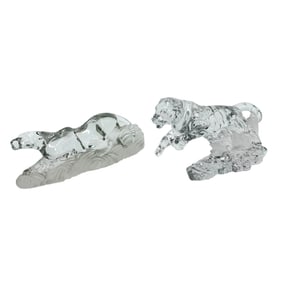 (Lot of 2) Late 20th Century Lenox Frosted Crystal Feline Statue Group