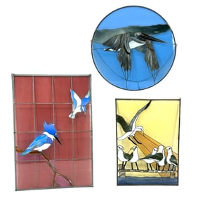 (Lot of 3) Mid-Century Stained Glass Window Group
