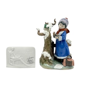 Large Lladro Girl with Birdhouse 'Winter Frost'