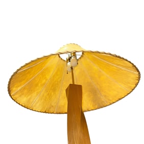 Late 20th Century Turned Wood Modernist Floor Lamp with Rawhide Conical Shade