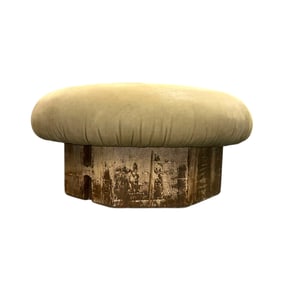 Contemporary Suede Leather Upholstered Swivel Ottoman
