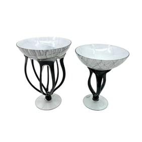Pair of Handblown Black Glass Votives