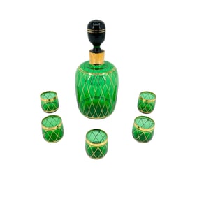 (Lot of 6) Bohemian Green Glass Cordial Drinks Service