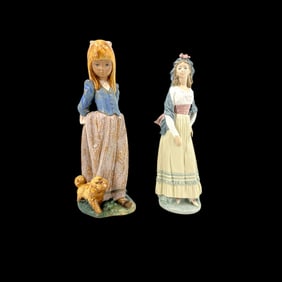 Group of 2 Lladro Spanish Porcelain and Stoneware Figural Group