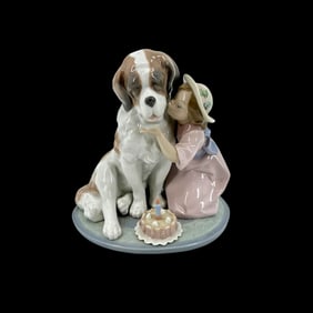 Lladro Daisa Spanish Porcelain Figural Statue, 1998, "A Birthday Kiss"