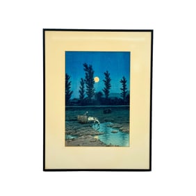Hasui Kawase (Japanese, 1883-1957) "Evening Moon at Nakanoshima" Woodblock Print