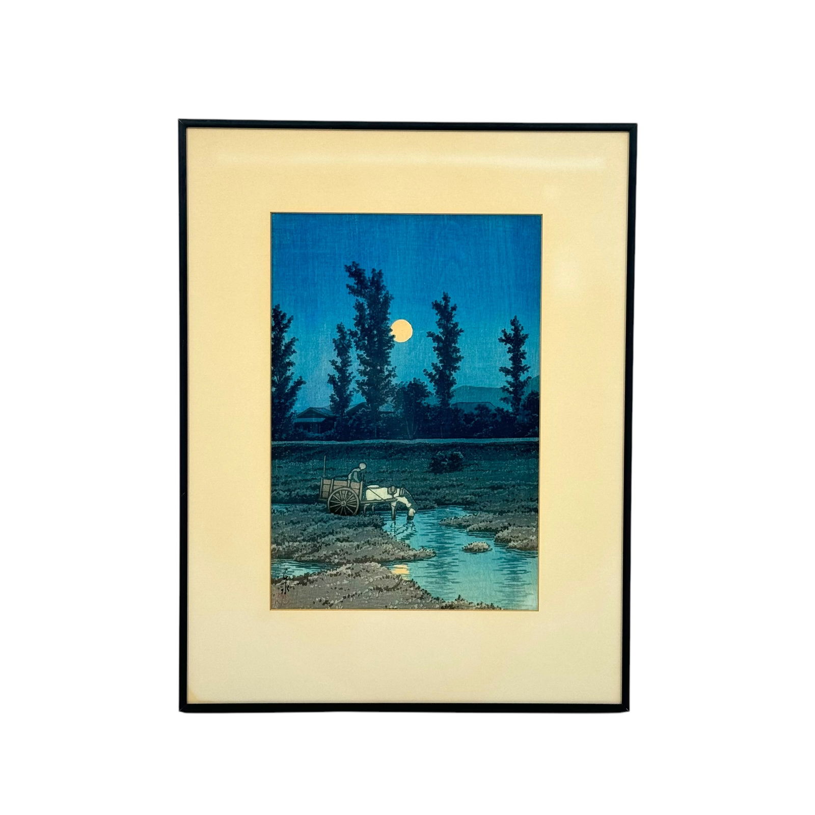 Hasui Kawase (Japanese, 1883-1957) "Evening Moon at Nakanoshima" Woodblock Print (1 of 4)