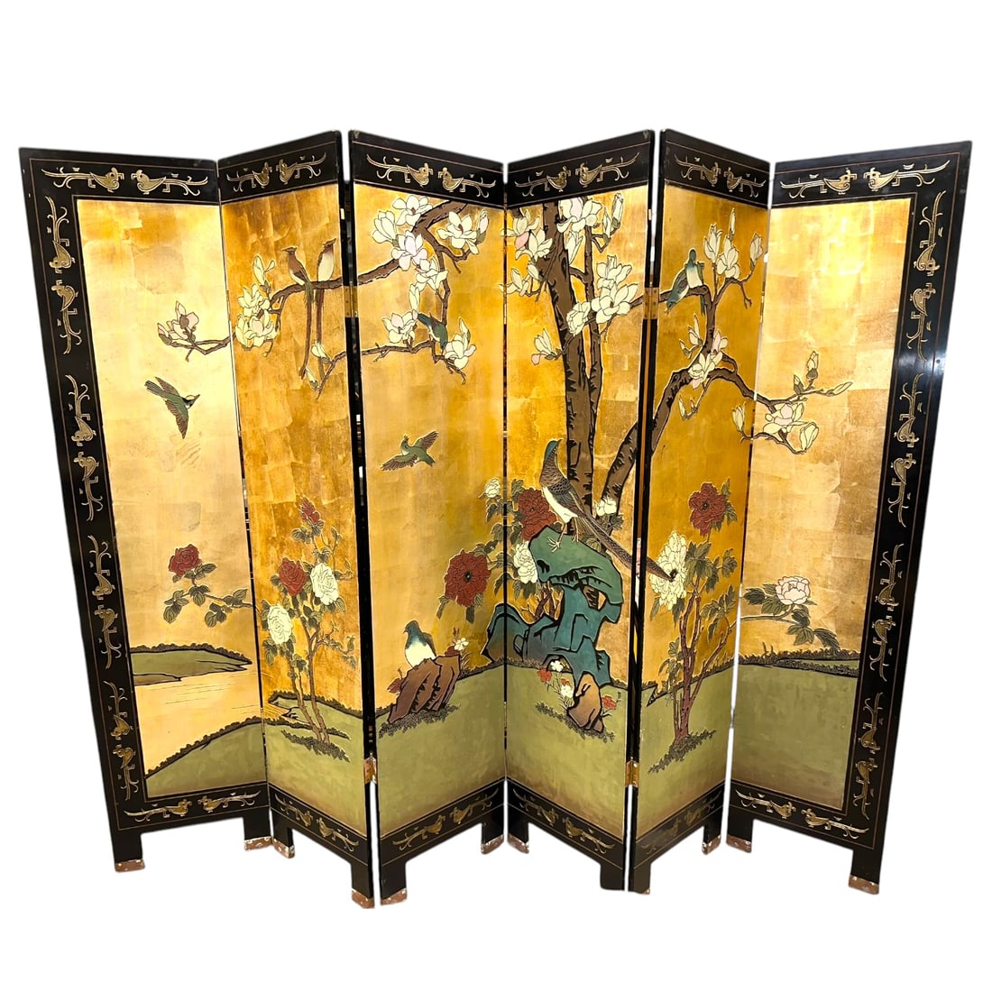 Six Panel Lacquered Asian Screen (1 of 6)