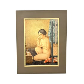 Hiroshi Yoshida (Japanese, 1876-1950) "At the Mirror" Woodblock Print