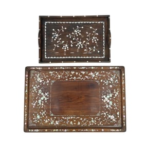 (Lot of 2) Early 20th Century Chinese Export Rosewood Trays