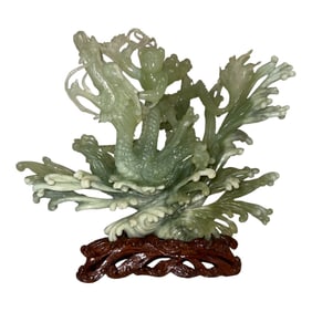 Carved Green Stone Boy & Dragon