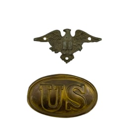 Civil War Era U.S. Union Army Brass Belt Buckle and Federal Eagle Bronze Adornment