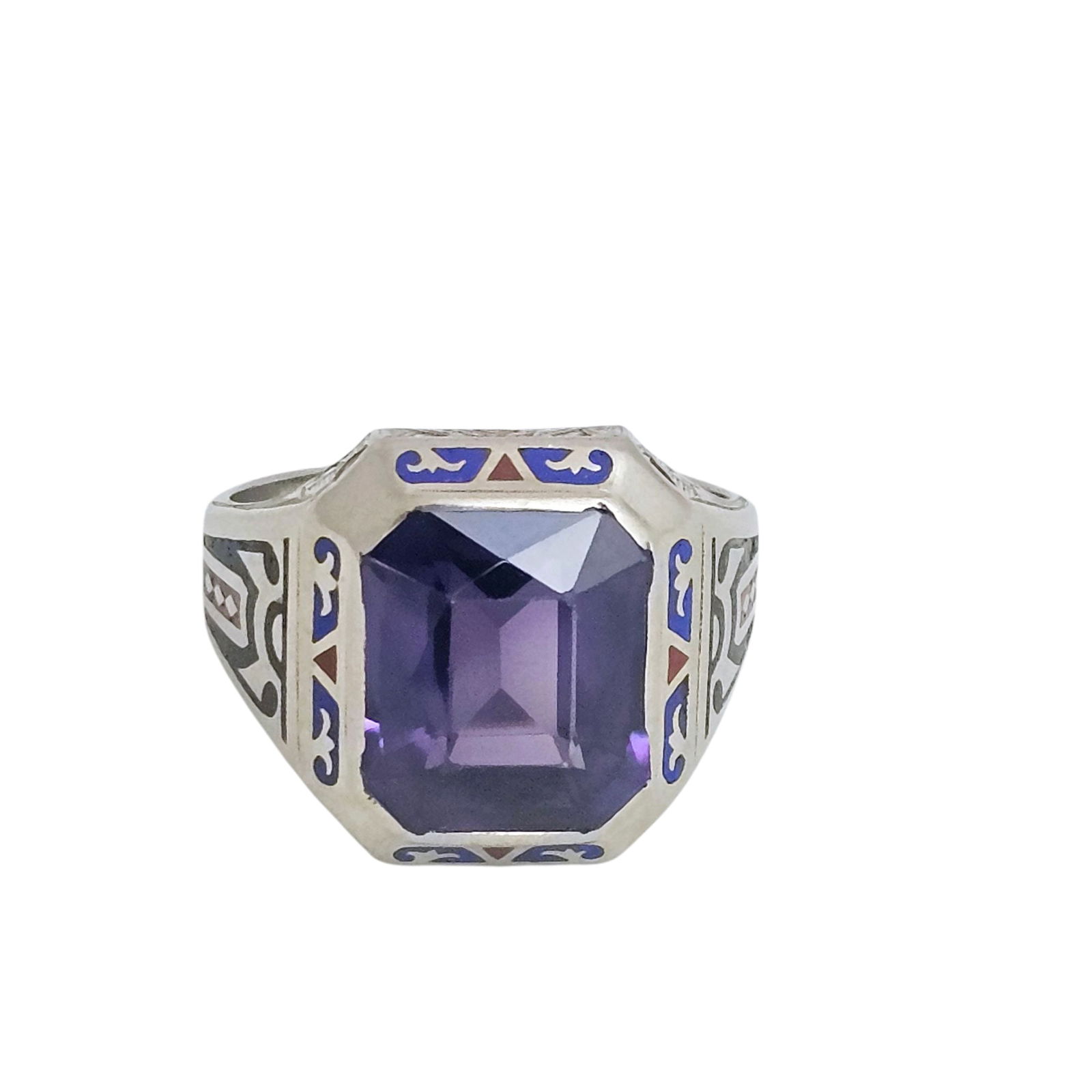 Gent's Art Deco Synthetic Alexandrite-Like Sapphire, Enamel, 10k Ring (1 of 6)