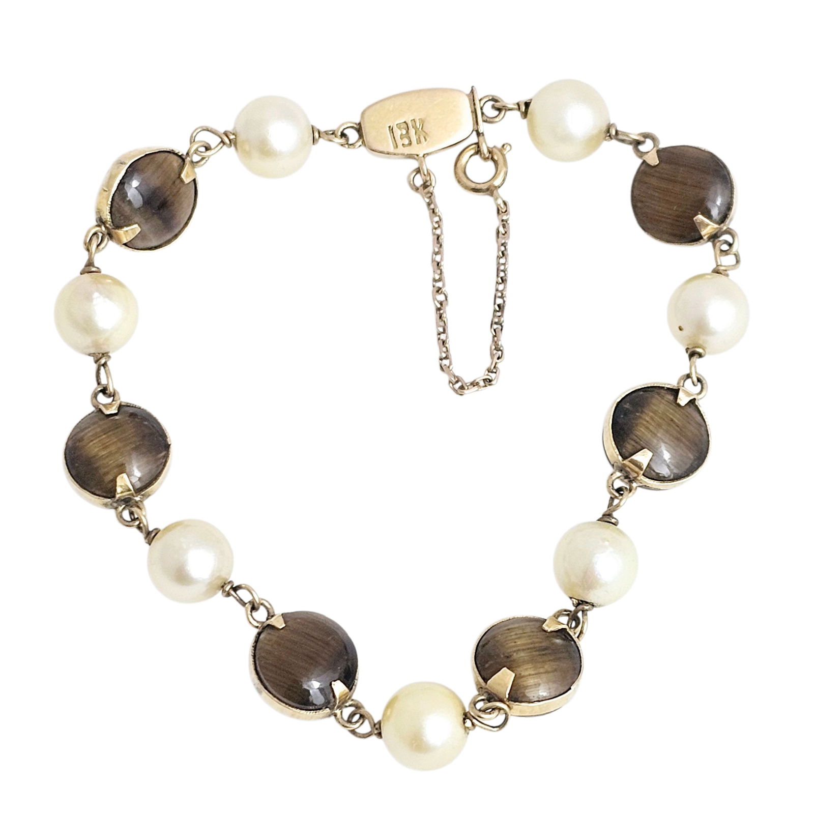 Tiger's Eye, Cultured Pearl, 18k Yellow Gold Bracelet (1 of 4)