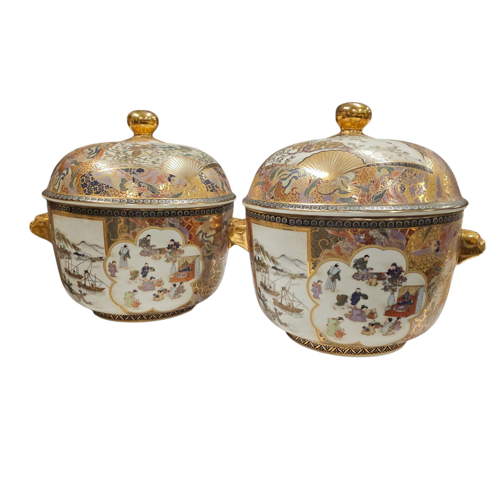 Pair of Oversized Gilt Imari Style Japanese Lidded Pots (1 of 12)