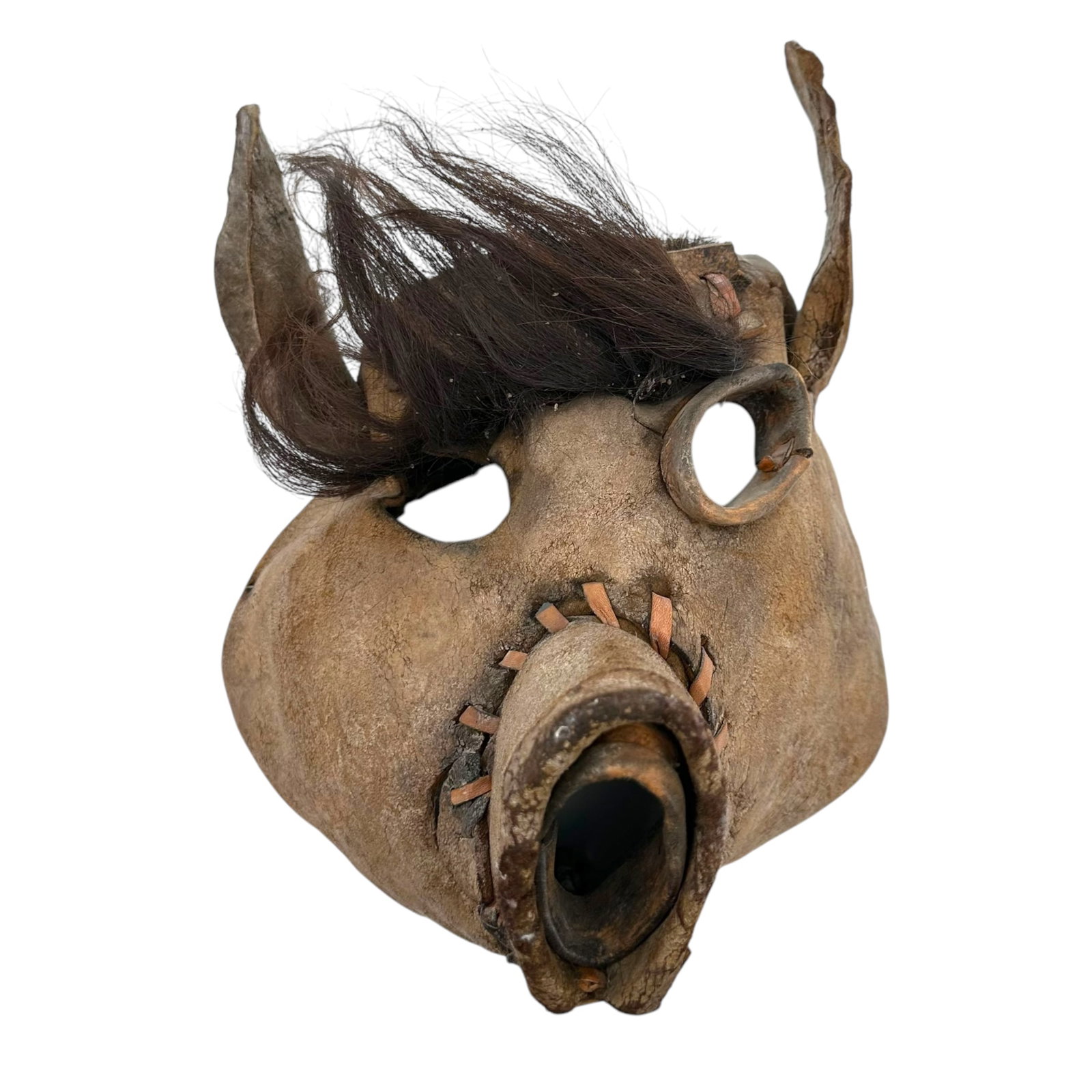 Mexican Guerrero State Leather and Horsehair Dance Mask: Mexican Guerrero State leather and horsehair dance mask. Absence of a condition report does not indicate that this lot is in perfect condition. Please request a condition report as needed, prior to bi