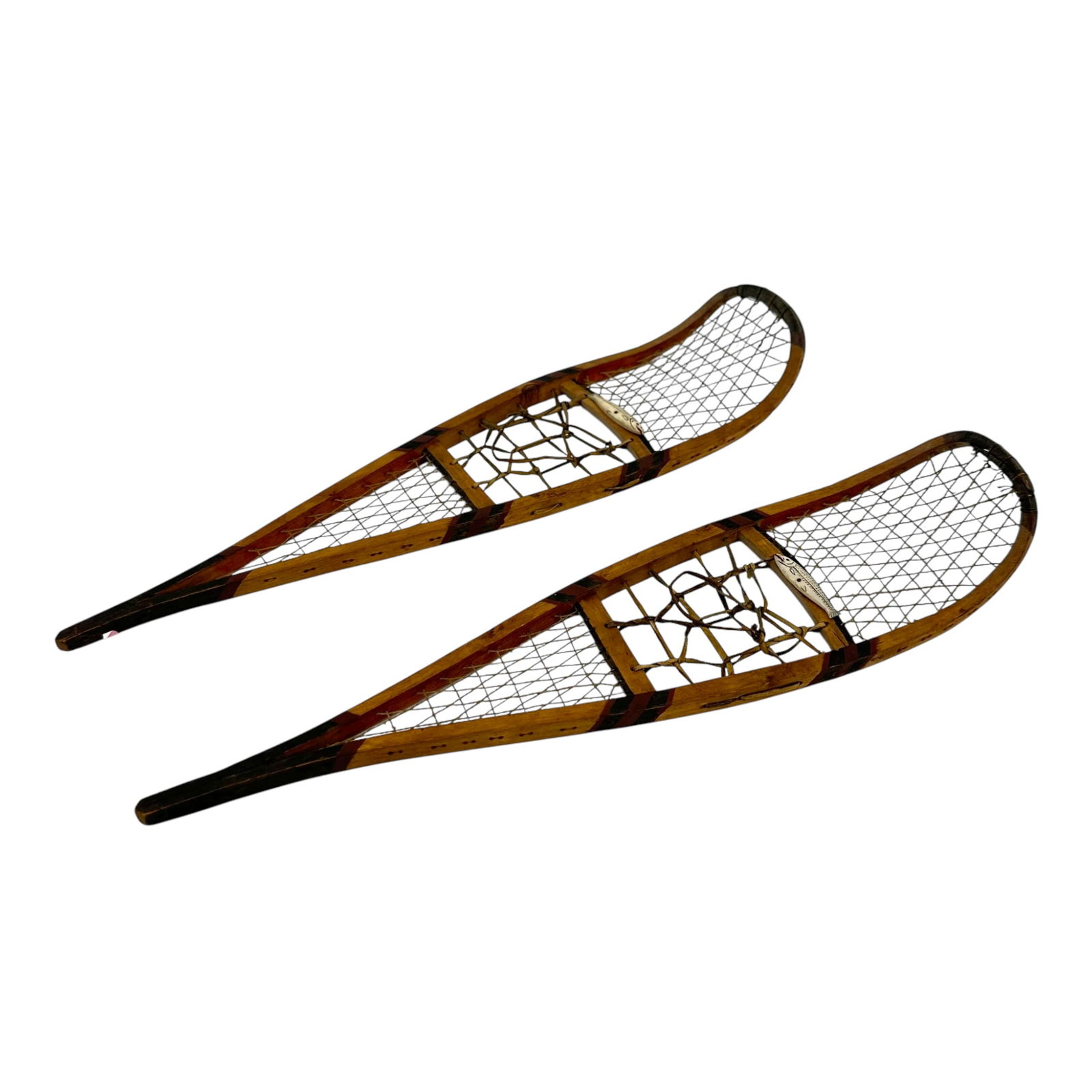 Fine Miniature Alaskan Native American Snow shoes, likely Yup'ik, hand-painted with fish formed bone: Fine Miniatu