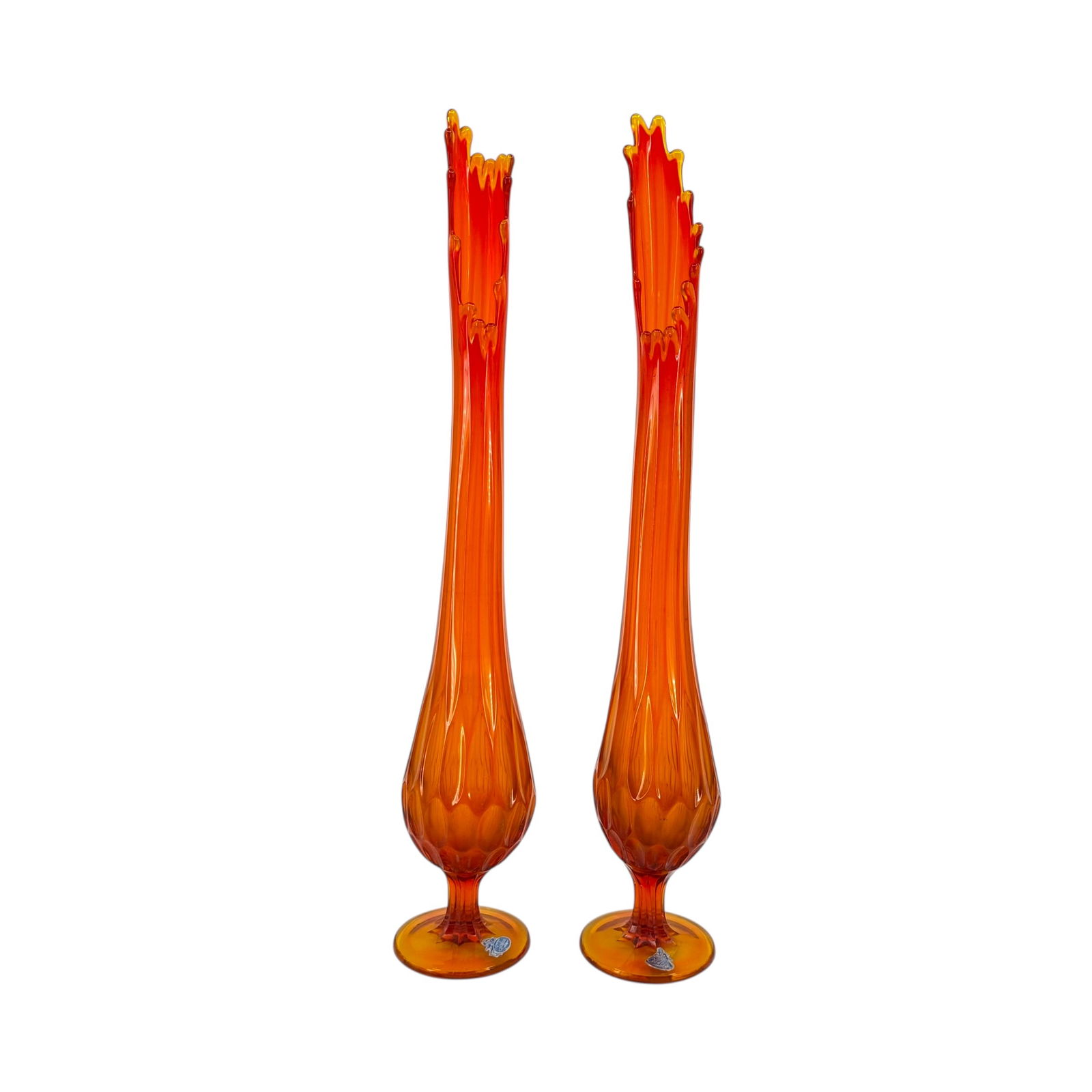 Pair of Vintage Fenton Orange Thumbprint Swung Vases (1 of 5)