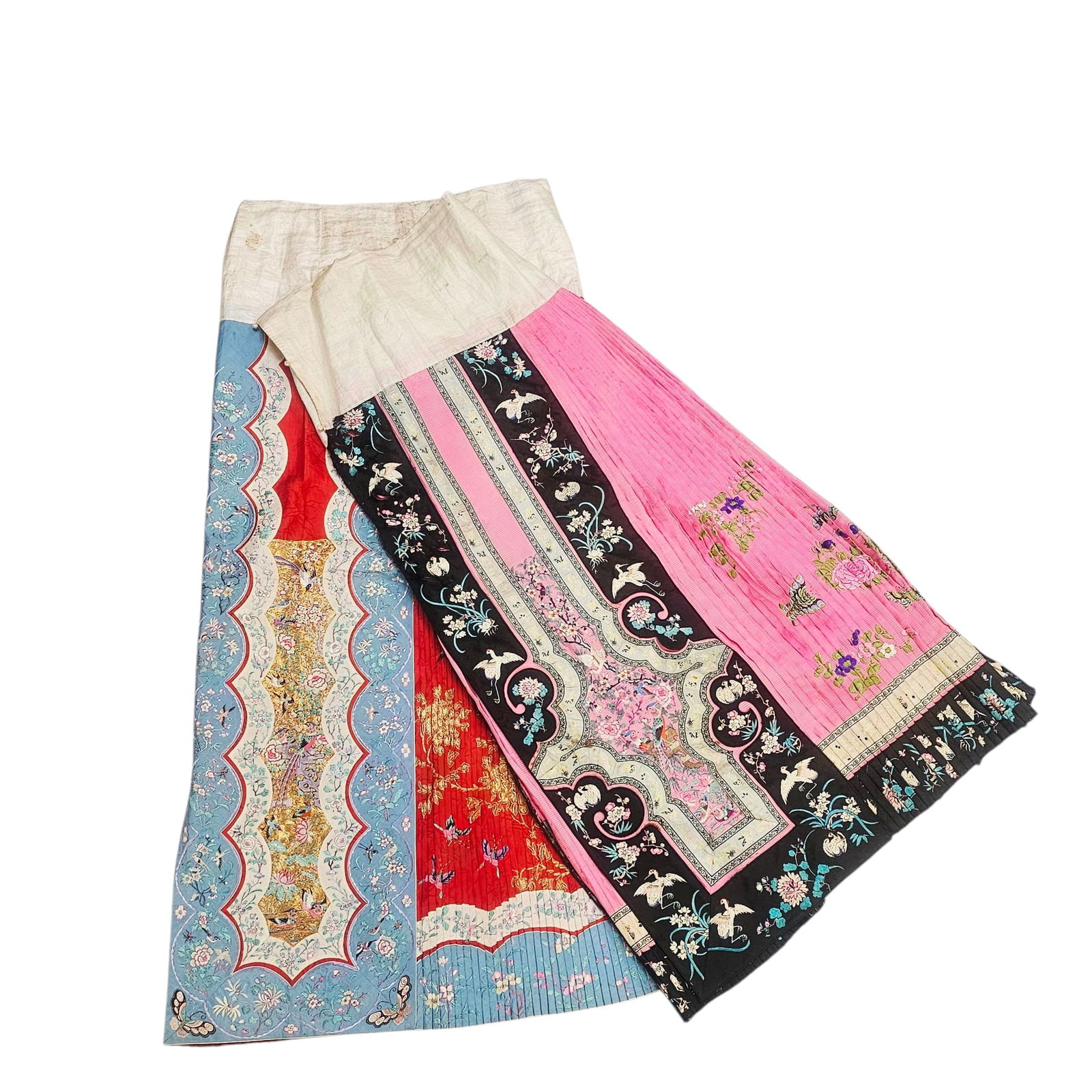 (Lot of 2) Chinese Silk Embroidered Apron Skirts