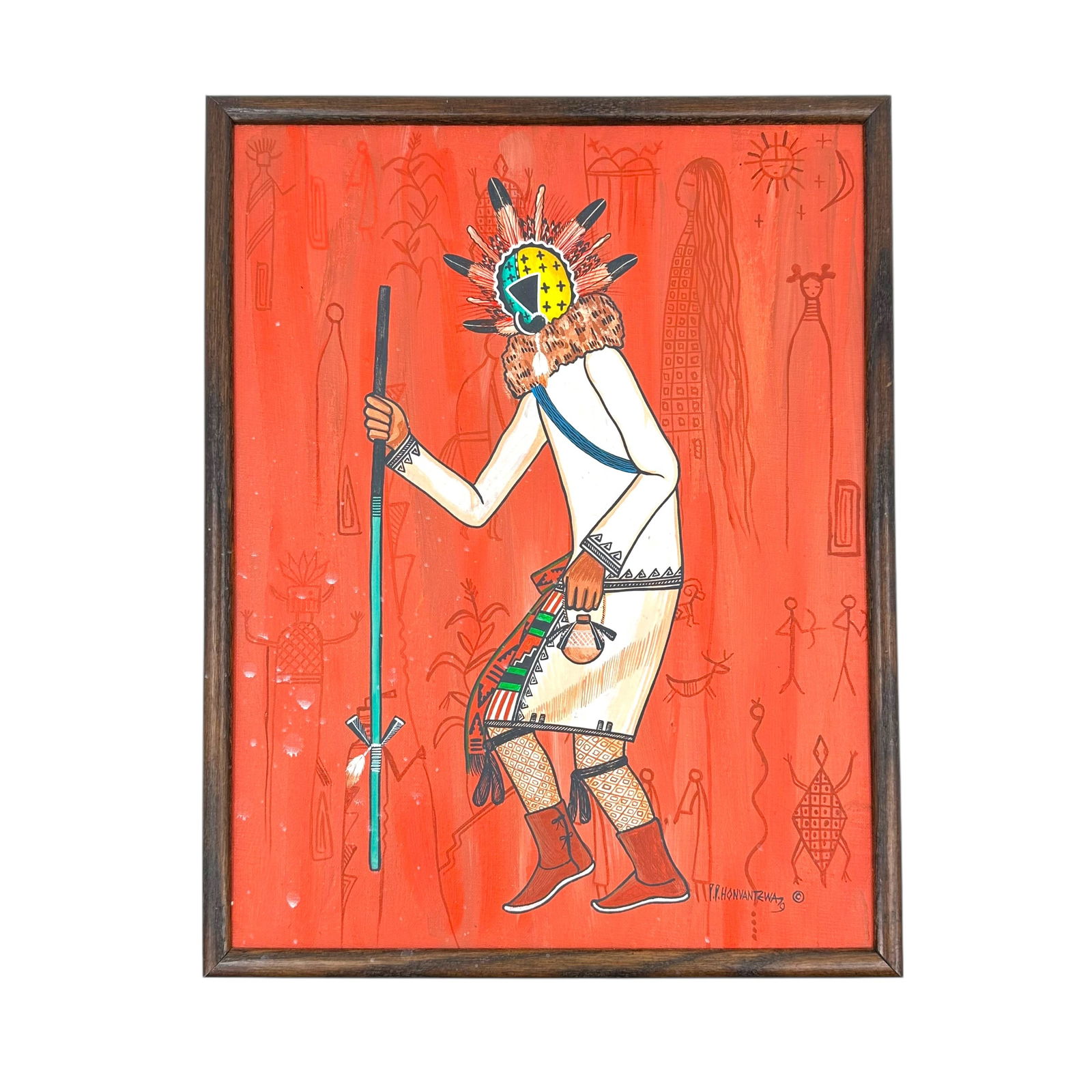 Terrance Talaswaima "Honvantewa" (Hopi Nation, 1939-1988) 1979 Kachina Dancer Painting (1 of 6)