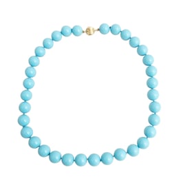 14k Clasp Turquoise Blue Glass Bead Necklace