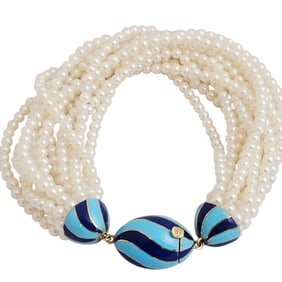 Cultured Pearl, Enamel, 18k Torsade Bracelet