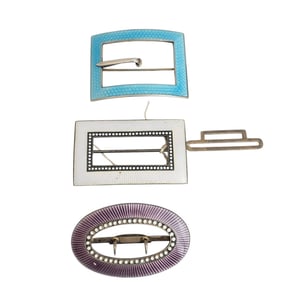Collection of Three Guilloche Enamel, Silver Buckles