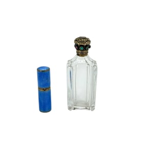 (Lot of 2) Antique Gold and Guilloche Scent Bottle Group