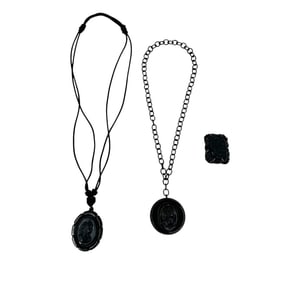 (Lot of 3) Victorian Jet Style Cameo Mourning Jewelry