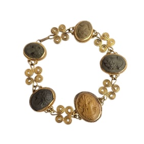 Gilt Cameo Bracelet of Carved Lava & Jasper