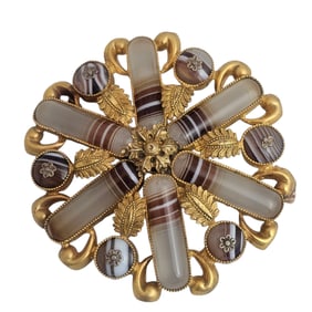 Victorian Banded Agate, Silver Gilt Brooch
