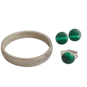 (Lot of 3) Malachite & Sterling Jewelry Group