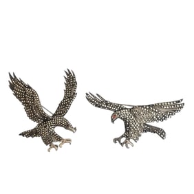 Pair of Marcasite, Silver Eagle Pins