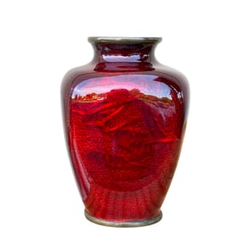 Japanese "Pigeon Blood" Red Cloisonne Enamel Vase