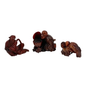 (Lot of 3) Carved Japanese Netsuke and Figurines